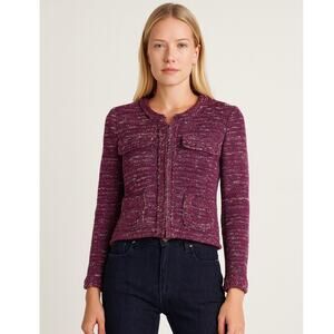 Isabel Marant Etoile Ariana Tweed Boucle Knit Jacket Crimson Navy 40 / Large